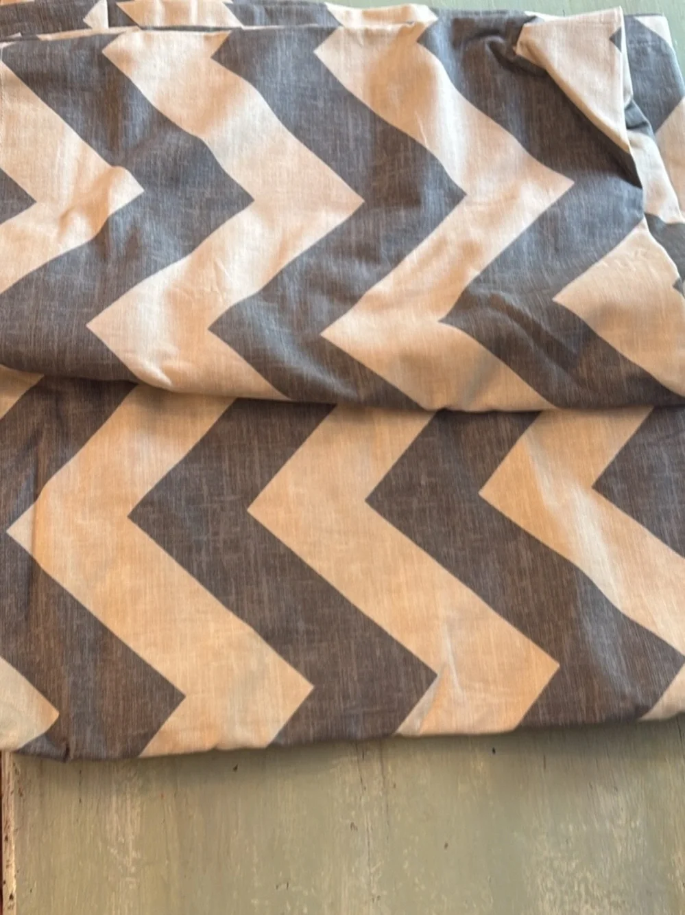2 West Elm Gray and Beige Chevron Cotton curtains 48x84